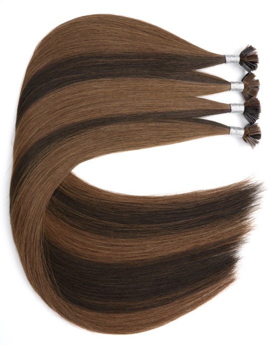25 Extensions à chaud méchées - Cheveux naturels Brun foncé cuivré