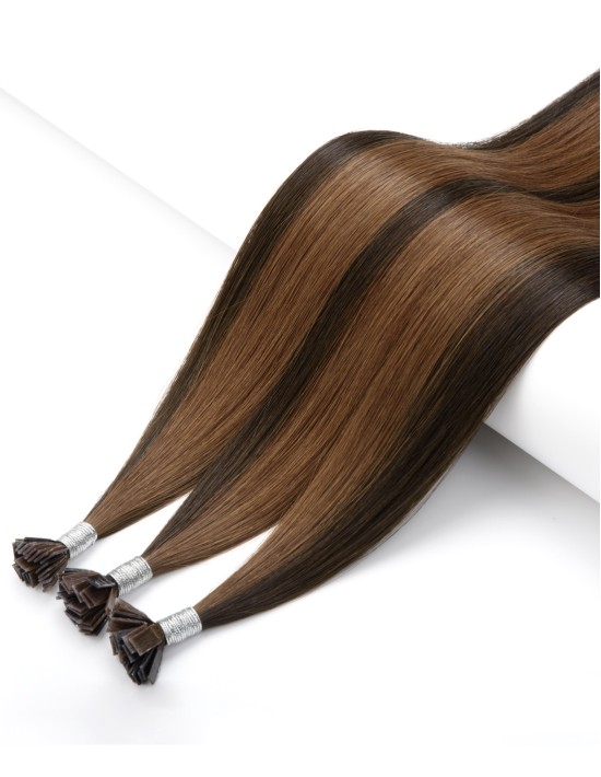25 Extensions à chaud méchées - Cheveux naturels Brun foncé cuivré