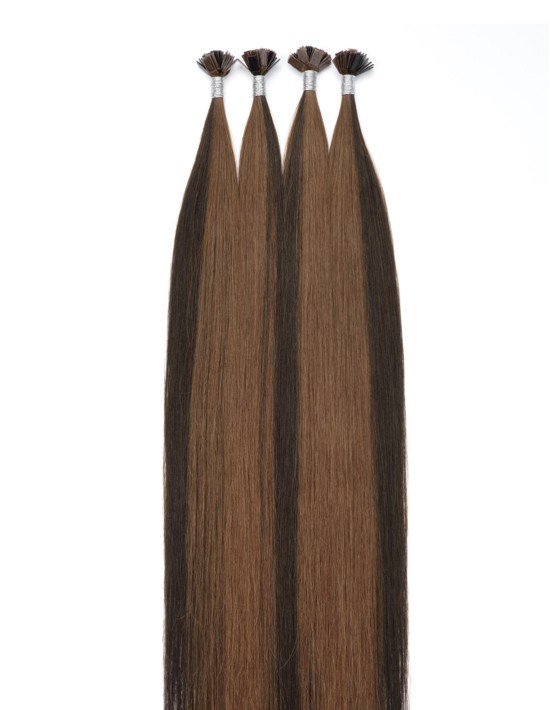 25 Extensions à chaud méchées - Cheveux naturels Brun foncé cuivré