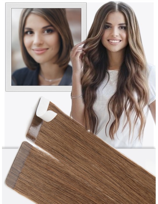 Tape IN Extension 70 cm XXL - Luxury Echthaar Ginger Rot