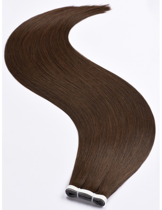 Lange Seamless Klebe-Extensions 60 cm - Dunkel Braun Echthaar 9A+