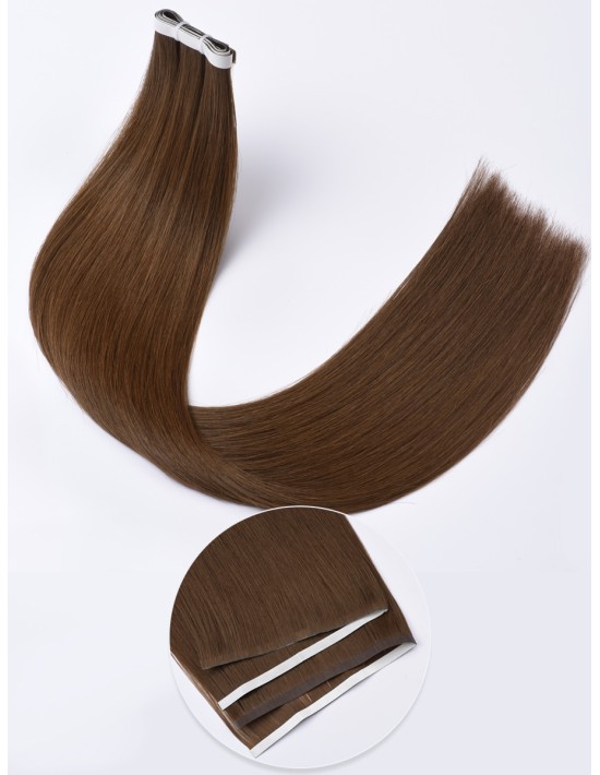 Lange Tape Haarverlängerung Seamless 60 cm - Braun Echthaar 9A+