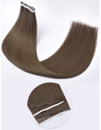 Longue Extension à Coller Monobande Brun Clair Cendré 60 cm - Qualité 9A+