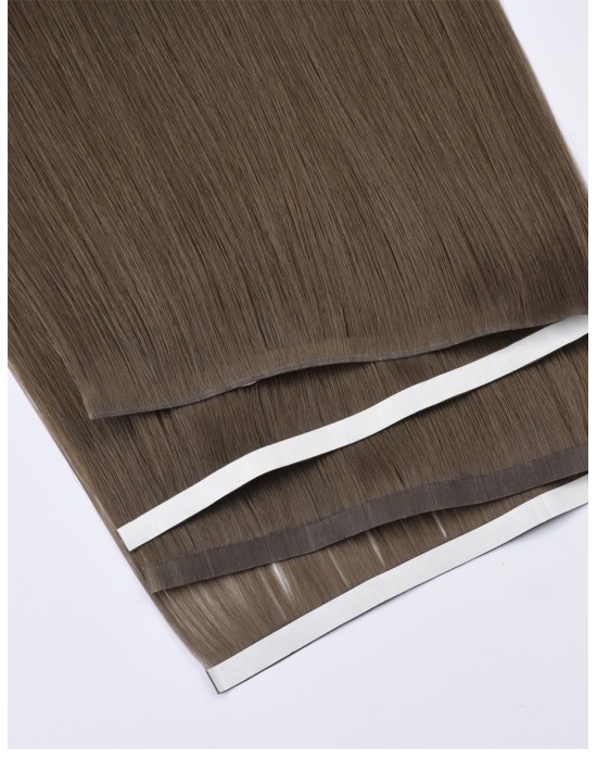 Longue Extension à Coller Monobande Brun Clair Cendré 60 cm - Qualité 9A+