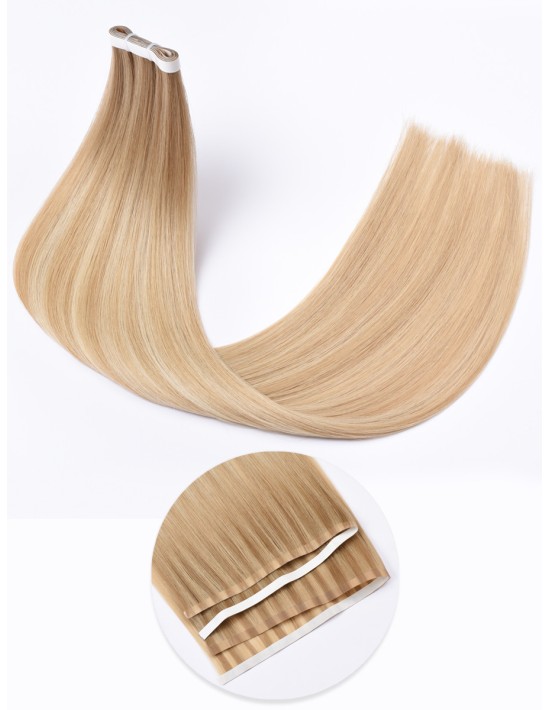 Tape-in Extensions Unsichtbare 60 cm - Balayage Ash Brown/Goldy Blonde Echthaar 9A+