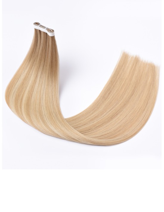 Tape-in Extensions Unsichtbare 60 cm - Balayage Ash Brown/Goldy Blonde Echthaar 9A+