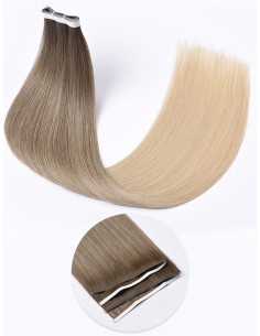 Unsichtbare Extensions Skin Weft - Lange Tape-in 60 cm - Ombré Moccacino T1CC/80 Echthaar 9A+
