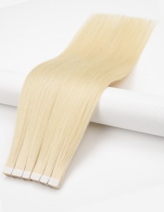 Extensions Adhésives Cheveux Naturels - Mèches Blondes platine 30 cm
