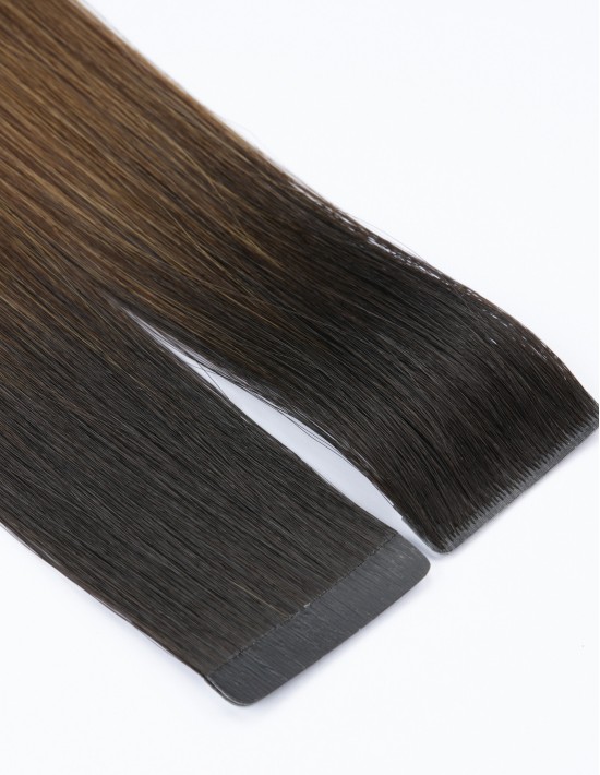 Extension cheveux adhésives B1B-2/6 – Ombré Châtain Foncé 50cm | Extens Hair