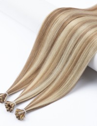 Extension kératine P12/60 – Balayage Miel Platine Cendré 25 mèches 50cm | Extens Hair