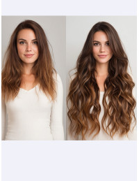 Avant/après avec extension adhésive 60 cm monobande, effet longueur et volume