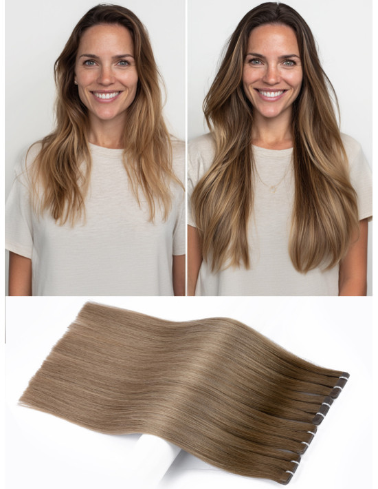 Tape Extension - Ombré & Gesträhntes EchtHaar, 50cm