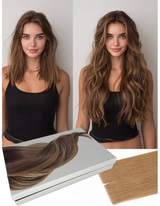 [Coffret Deluxe] Extension adhésive 40,50,70cm ♥ Cheveux Naturel Remy