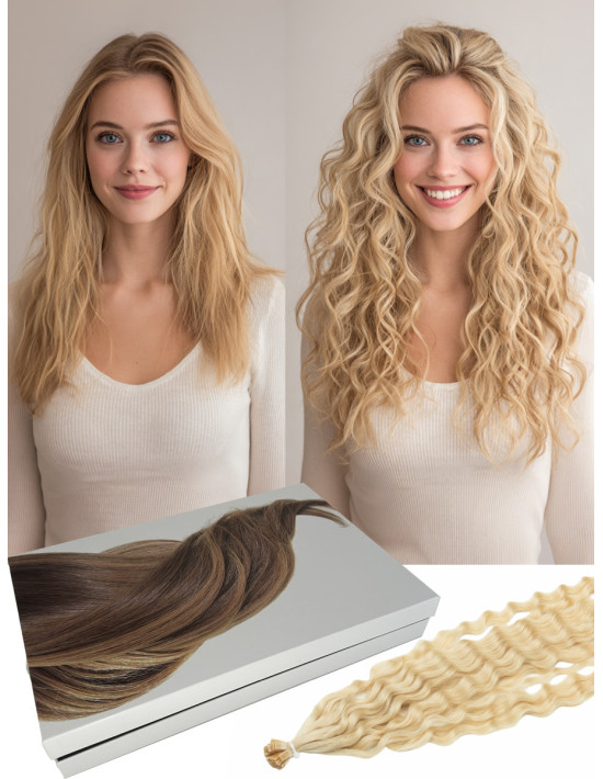 Extension à Chaud ondulée ♥ Cheveux Naturel Kératine [Coffret Deluxe]