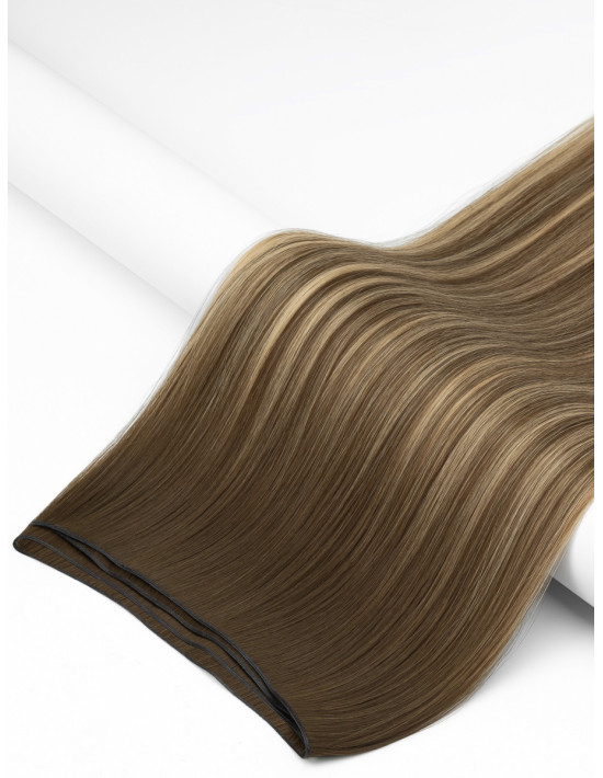 Tissage cheveu caucasien ombré bronde 50cm B6/18 sur cheveux longs ondulés