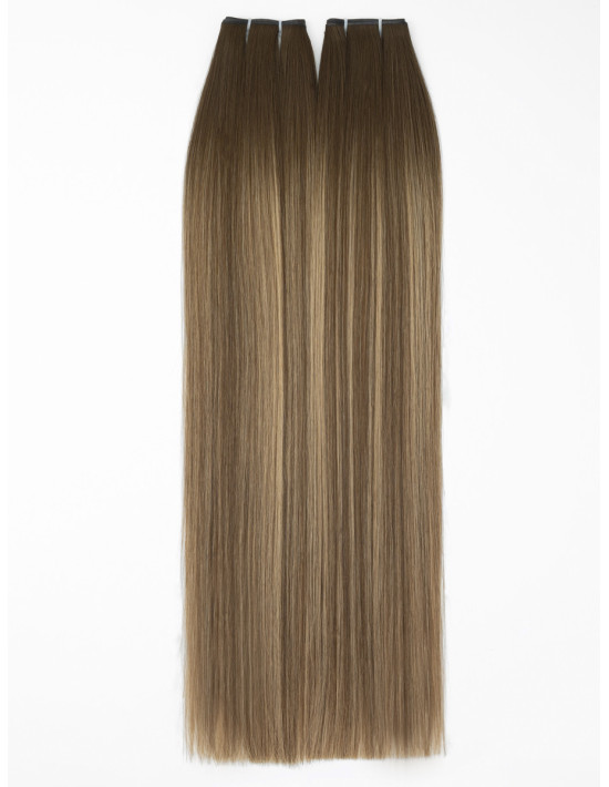 Genius-Weft-Tresse B6/18, 50 cm, in Rückansicht auf natürlichem Bronde-Haar
