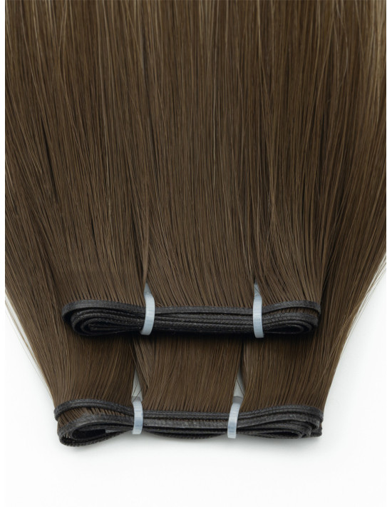 Nahaufnahme der kaukasischen Bronde-Ombré-Tresse, 50 cm, mit ultrafeiner Naht