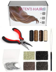 Professionelles Tressen-Set – Ringe & Fäden in 4 Farben, Nadel und Zange | Extens Hair
