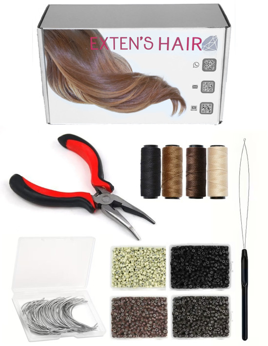 Professionelles Tressen-Set – Ringe & Fäden in 4 Farben, Nadel und Zange | Extens Hair