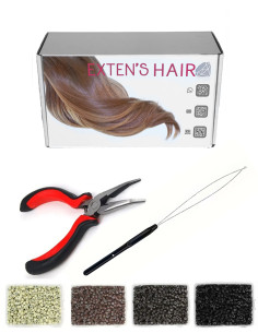 Kit de pose d’extensions à froid avec anneaux 4 couleurs, pince et tir-mèche | Extens Hair