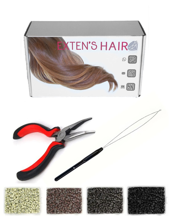 Kit de pose d’extensions à froid avec anneaux 4 couleurs, pince et tir-mèche | Extens Hair