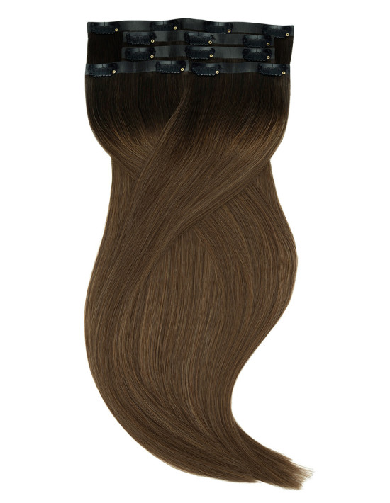 Seamless Clip-in Extensions Rooted Dark Chestnut – 100 % Remy Echthaar