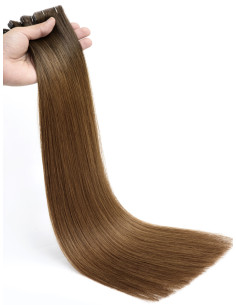 Extension Adhésive Injectée, cheveux naturels Ombré Brun foncé/noisette