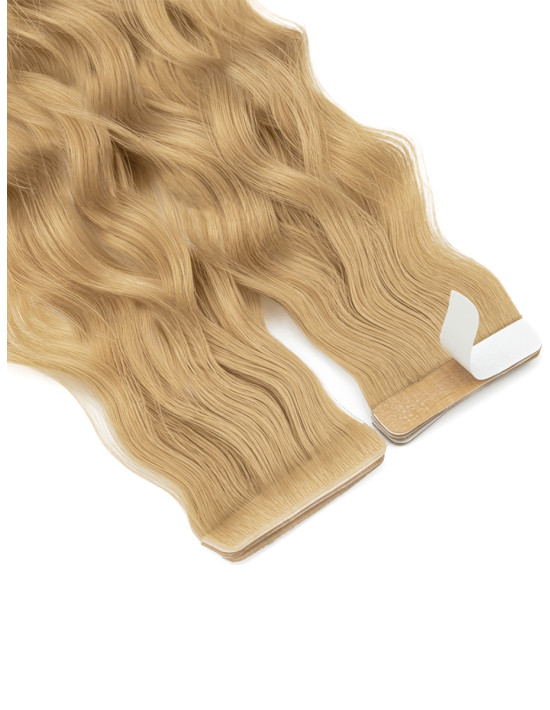 Extensions Adhésives Ondulées 50 cm en Cheveux Naturels Remy Hair – Golden Vanilla Blonde #12