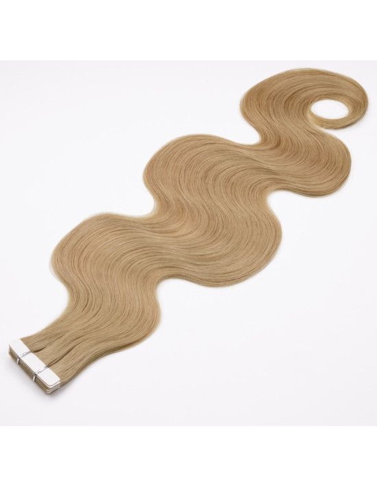 Gewellte Tape Extensions 50 cm aus Premium Remy Echthaar – Golden Vanilla Blonde #12
