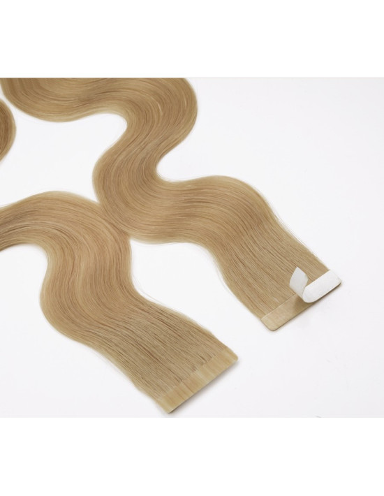 Gewellte Tape Extensions 50 cm aus Premium Remy Echthaar – Golden Vanilla Blonde #12