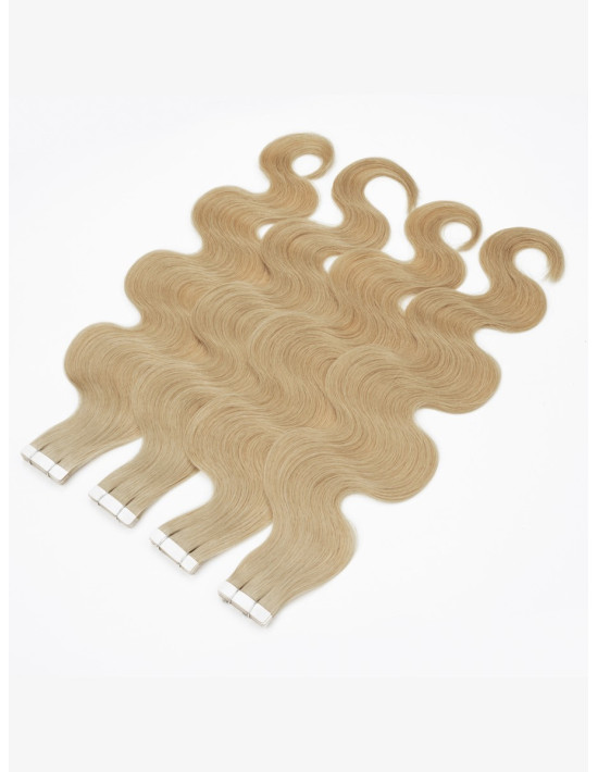 Gewellte Tape Extensions 50 cm aus Premium Remy Echthaar – Golden Beige Blonde #16