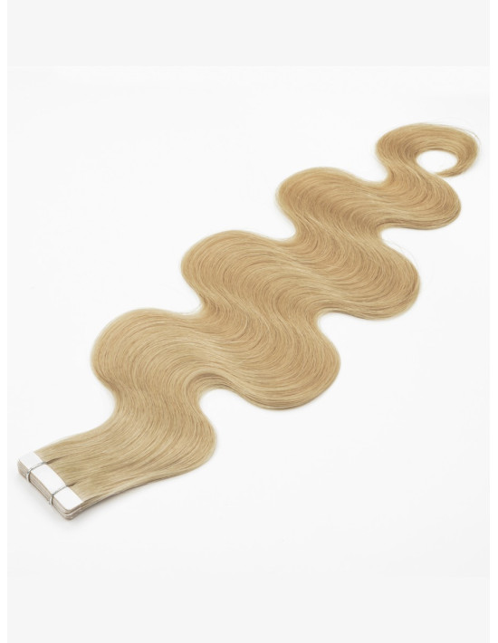 Gewellte Tape Extensions 50 cm aus Premium Remy Echthaar – Golden Beige Blonde #16
