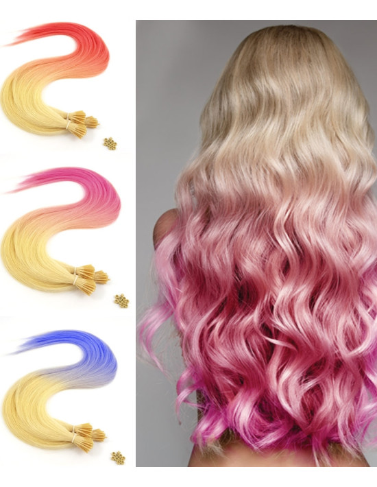 Extensions à froid Rose - mèches rouges -cheveux violets - extensions de cheveux naturels multi colors