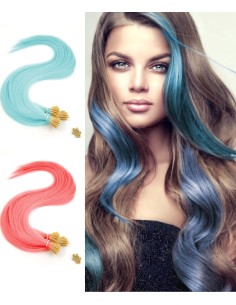 Extensions à froid Rose - mèches rouges -cheveux violets - extensions de cheveux naturels multi colors