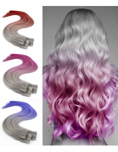 10 Tape Hair extensions de cheveux gris Tie & Dye Crazy Colors