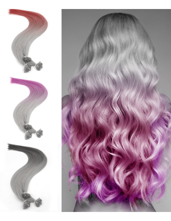 25 extensions à chaud Silver Ombré Hair Crazy Colors