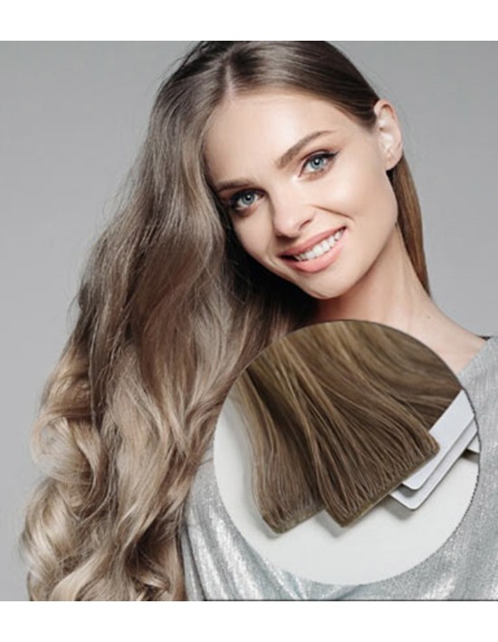 Extension Adhésive Invisible, cheveu naturel Brun foncé 2 - 45/50 cm