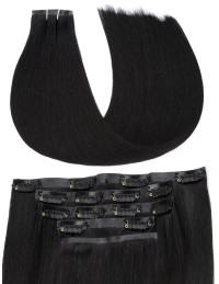 Echthaar Haar Clips Extensions Schwarz Seamless - Große Farbwahl Echthaar Haar Clips Extensions Schwarz Seamless - Große Farbwahl