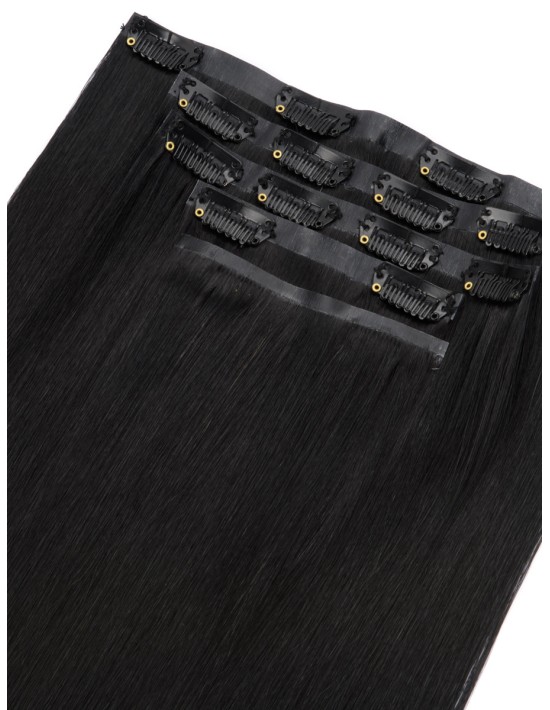 Echthaar Haar Clips Extensions Schwarz Seamless - Große Farbwahl