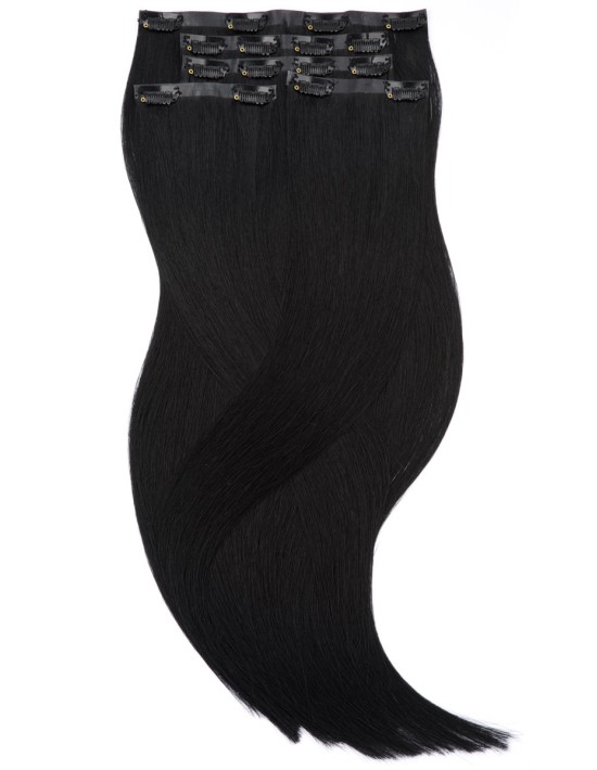 Echthaar Haar Clips Extensions Schwarz Seamless - Große Farbwahl