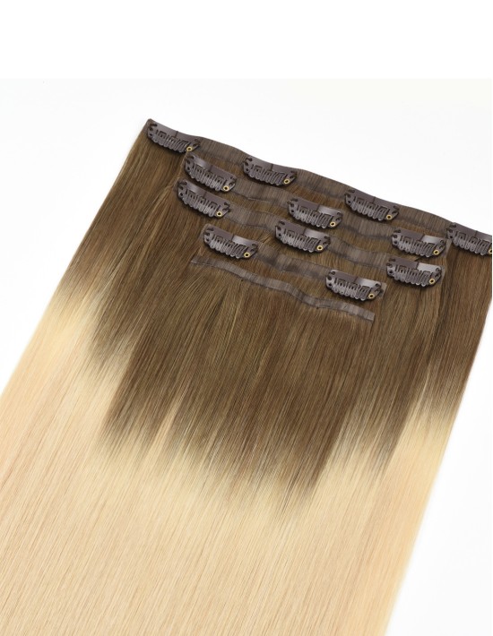 Clip-Haarverlängerung Ombré Hair Ashy Latte -100% Echthaar